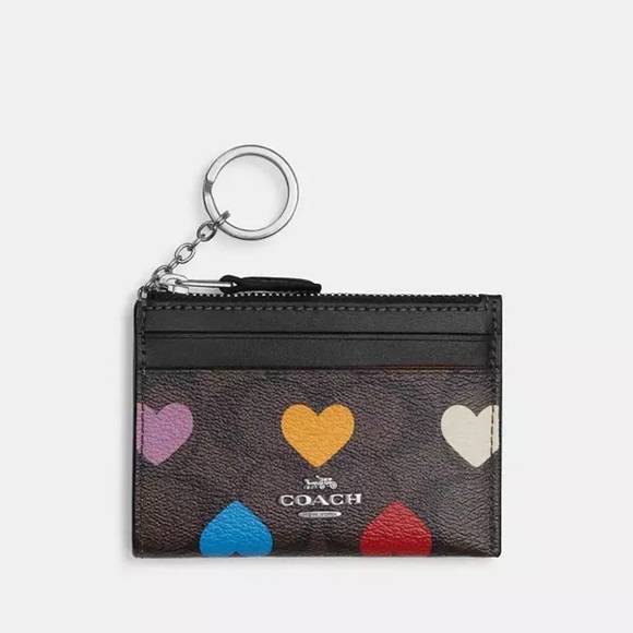 Mini Skinny Id Case In Signature Canvas With Heart Print - Picture 1 of 5